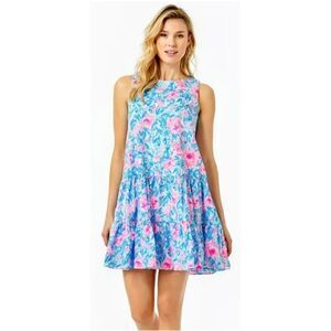 Lilly Pulitzer Trina Dress Bondi Blue My Little Peony, Spring Summer Beachy | XL
